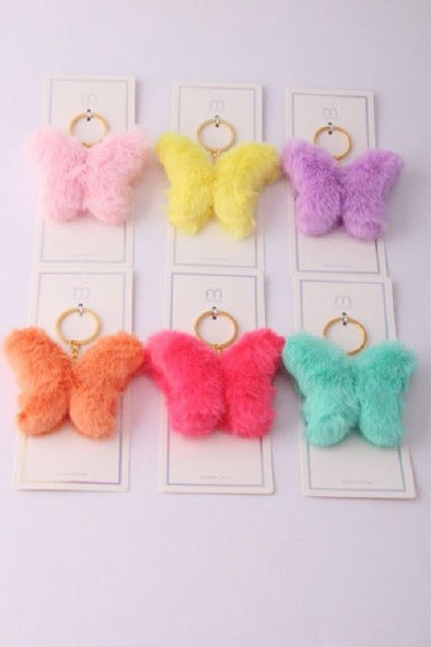 Furry Butterfly Keychain Available In Assorted Colors