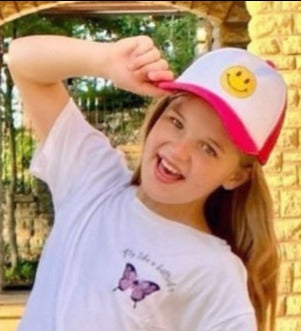 Smile Accented Mesh Back Baseball Cap In Hot Pink
