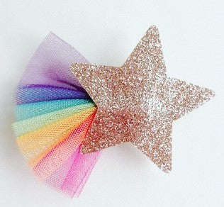 Rainbow Tulle Gold Star Hair Clip