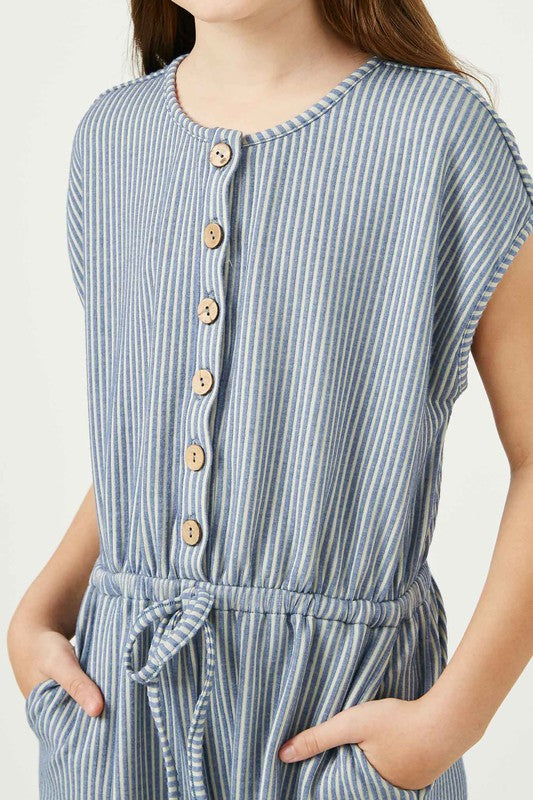 Hayden Los Angeles - Girls Button-Up Stripe Knit Romper