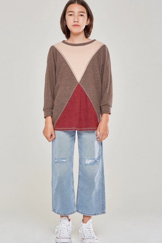Good Girl - Color block Dolman Sleeve Oversized Sweater in Mocha