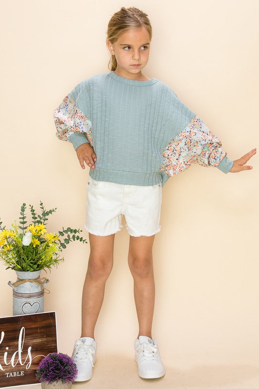 S-Sister - Contrast Floral Sleeve Oversize  Pullover In Mint