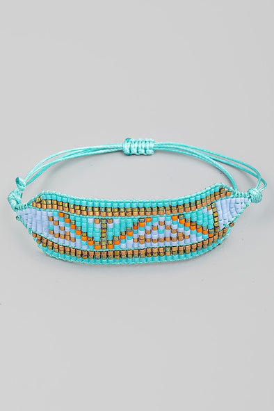 Seed Beaded Boho Pattern Adjustable Bracelet in Turquoise