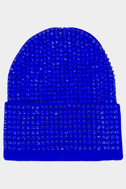 Bling Studded Beanie Hat in Royal Blue