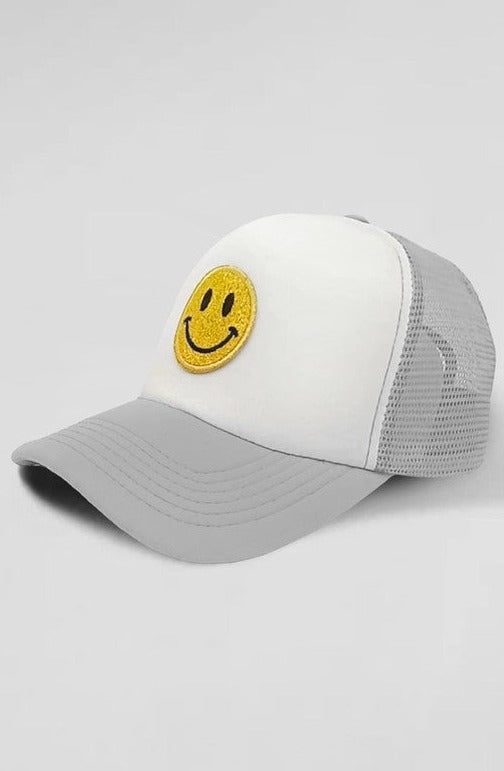 Smile Accented Mesh Back Baseball Cap In Gray