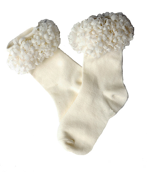 Toes & Bows by Mack & Co - Ivory Pom-Pom Socks