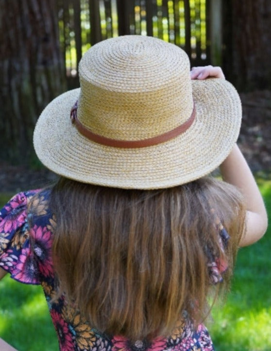 Faux Leather Band Straw Panama Sun Hat In Natural