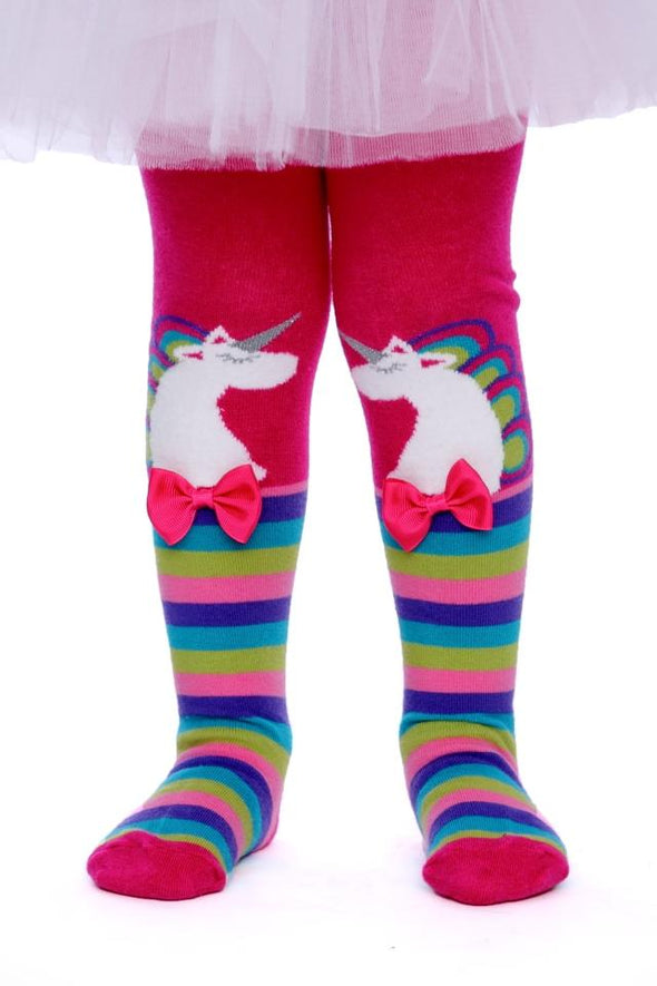 Toes & Bows by Mack & Co -  Unicorn hot pink tights with bows