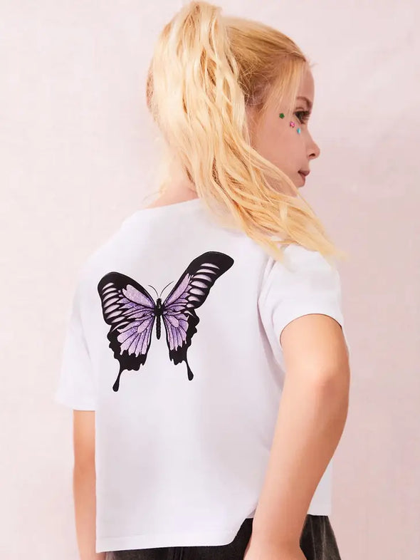 Newness Kids - Short t-shirt with purple butterflies