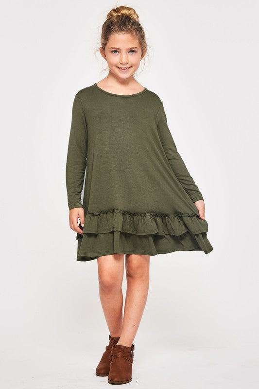 Tiered Ruffle Dress in Olive