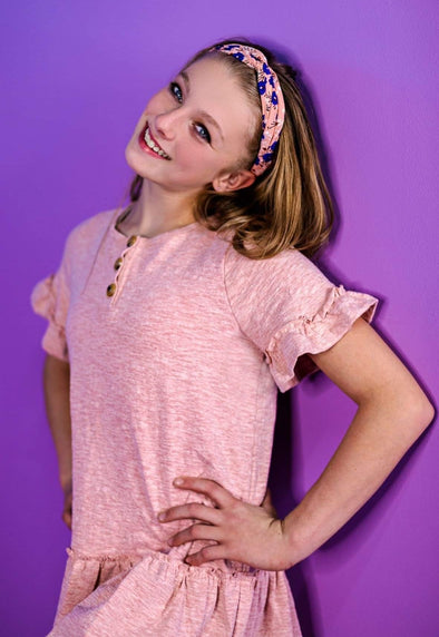 Hayden Los Angeles - Girls Knit Ruffle Sleeve Henley Mini Dress in Pink