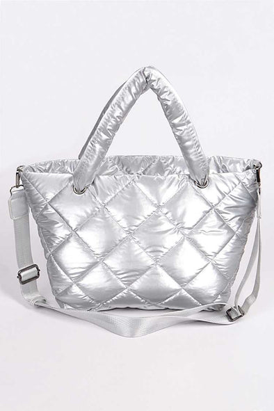 Metallic Quilted Puffer Nylon Tote