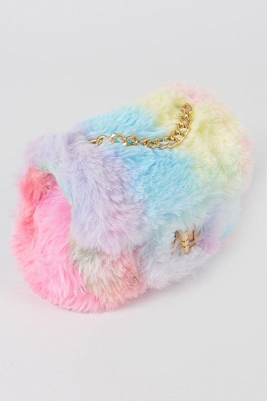 Multi Color Faux Fur Clutch Handbag
