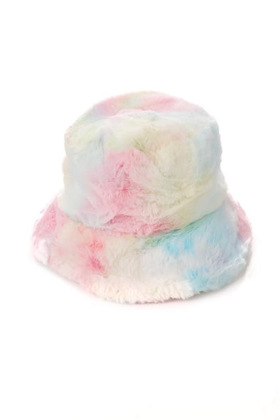 Faux Fur Tie Dye Bucket Hat in Pastel