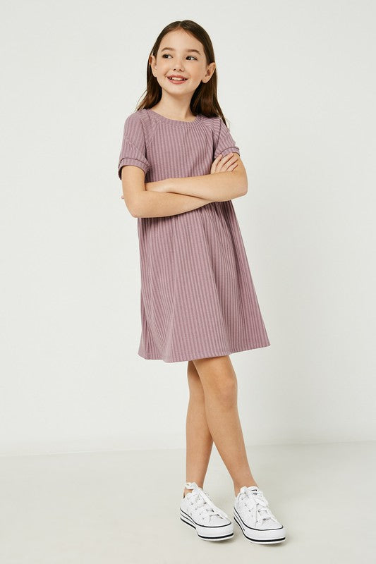 Hayden Los Angeles - Girls Textured Rib Knit Tunic Dress in Purple