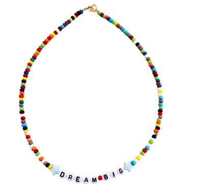 Sadie's Moon Rainbow Beaded Necklace With Words Dream Big