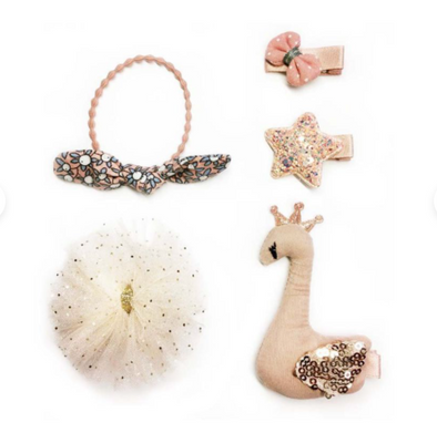 Handmade 5 Pieces Hair Accessory Kids Gift Set, Pink Swan