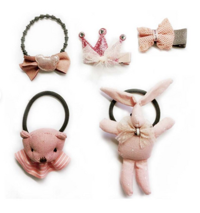 Handmade 5 Pieces Hair Accessory Kids Gift Set, Pink Bunny