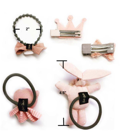 Handmade 5 Pieces Hair Accessory Kids Gift Set, Pink Bunny
