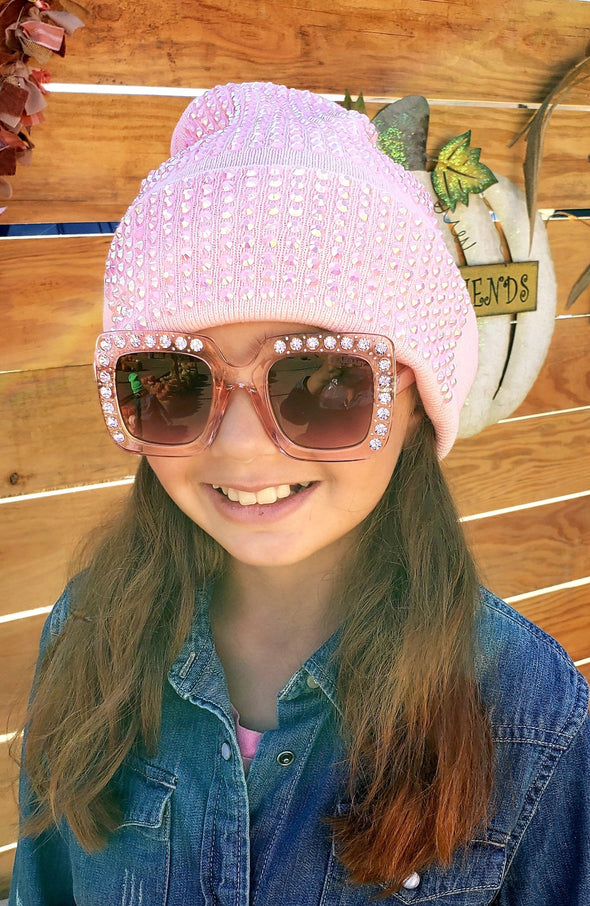 Bling Studded Beanie Hat in Pink