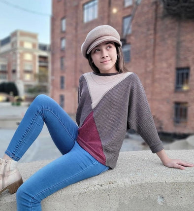 Good Girl - Color block Dolman Sleeve Oversized Sweater in Mocha