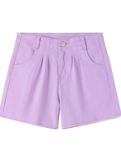 Newness Kids - Malva plain denim shorts for girls in Mauve
