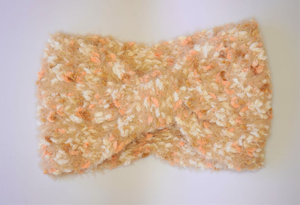 Fuzzy Pastel Yarn Knit Headwrap In Mocha