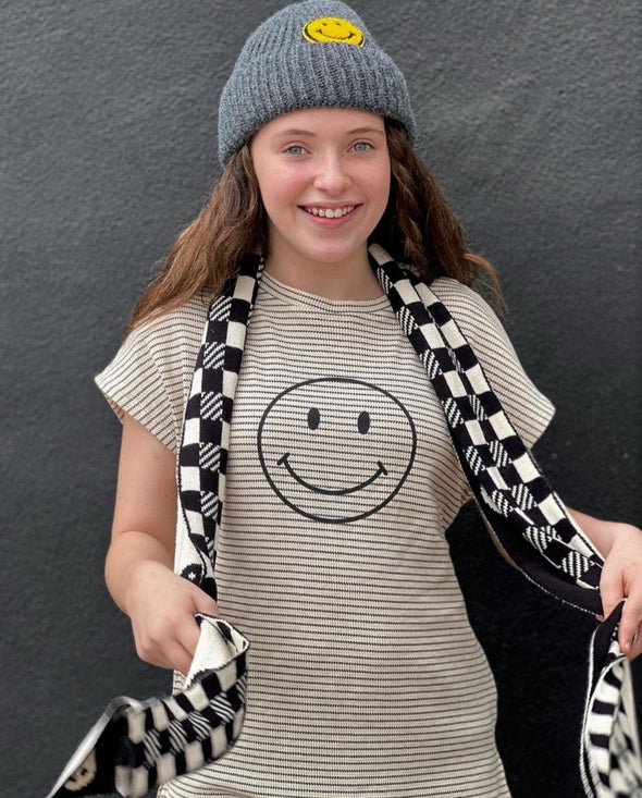 Hayden Los Angeles - Striped Waffle Knit Happy Face Top in Cream