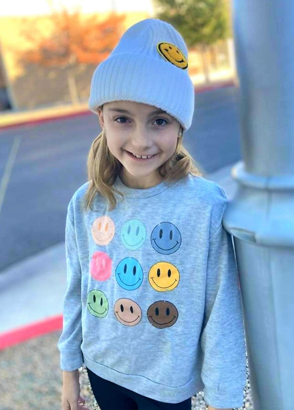12 PM By Mon Ami - Kids Smiley Faces Graphic Sweatshirt in Heather Grey