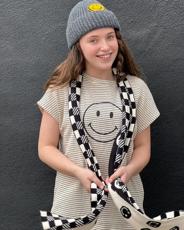 Two Tone Happy Face Print Scarf in Black & White