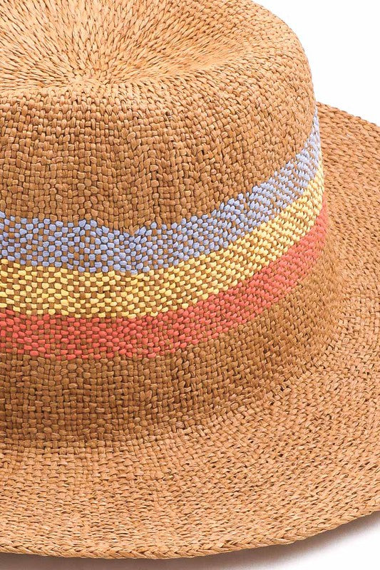 Straw Braid Striped Beach Hat
